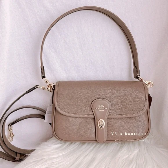 NWT Coach Hadley Shoulder Flap Turnlock Bag Crossbody Leather Dark Stone CY683 - Picture 1 of 11